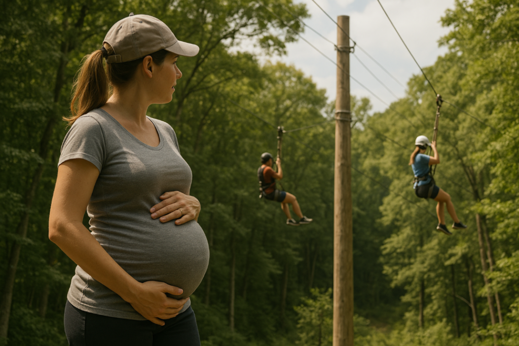 Pregnant Woman Observing Zipline